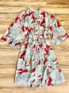 red pattern kimono layout with red clay earrings