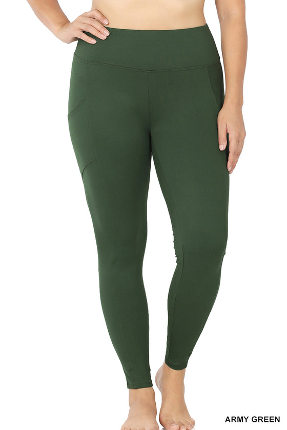 ARMY GREEN POCKET LEGGINGS (small-3X)