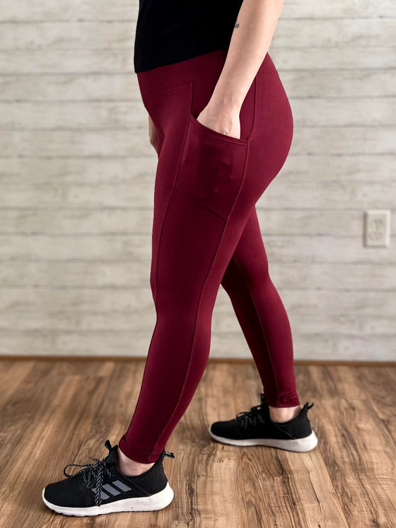 DARK BURGUNDY POCKET LEGGINGS (small-3X)