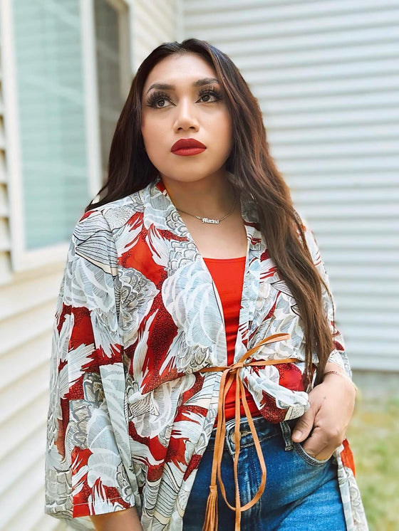 IKEBANA KIMONO WITH MATCHING EARRINGS