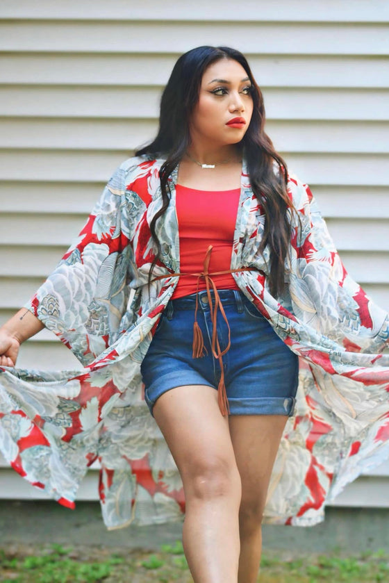 IKEBANA KIMONO WITH MATCHING EARRINGS