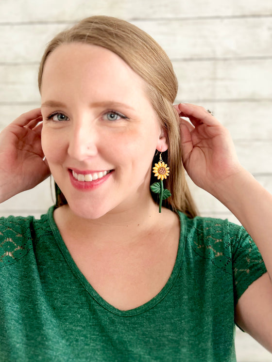 SUNFLOWER CLAY DANGLE EARRINGS