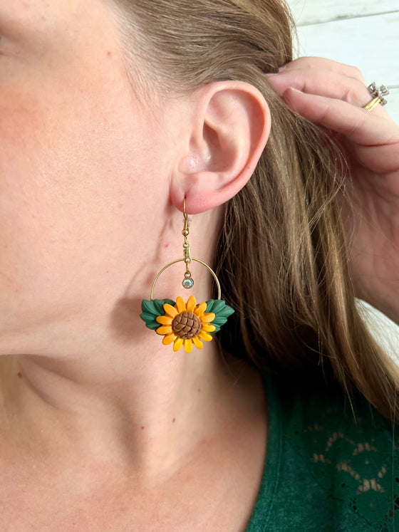 SUNFLOWER SPARKLE DANGLE EARRINGS