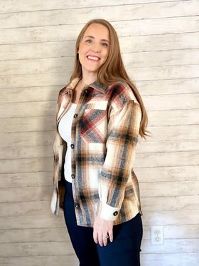 CAMEL/RUST PLAID OVERSIZED SHACKET