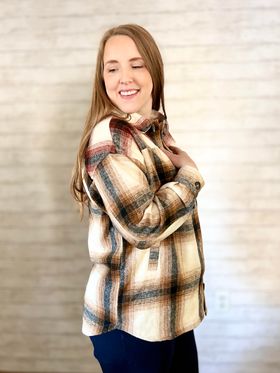 CAMEL/RUST PLAID OVERSIZED SHACKET