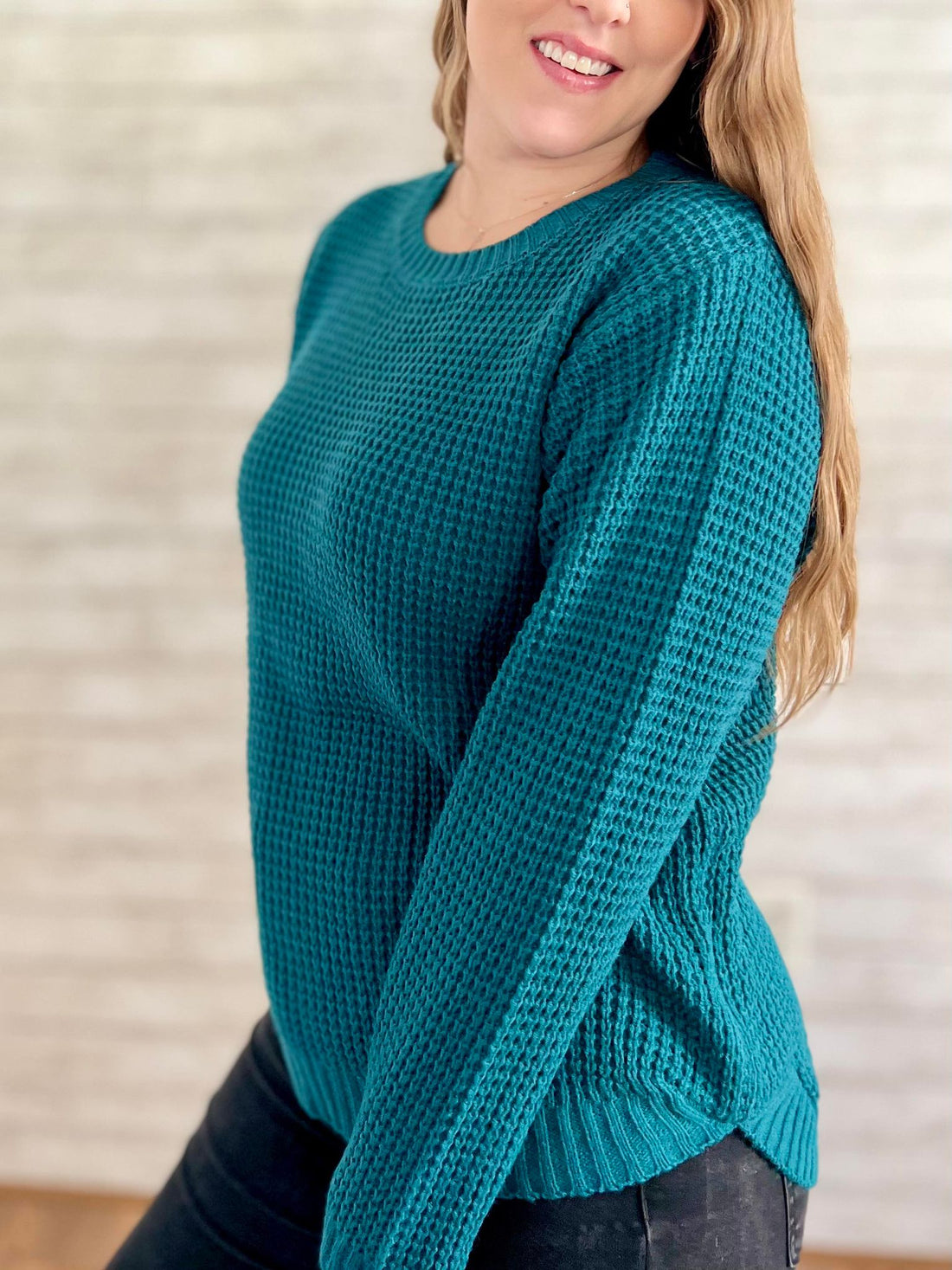  waffle knit sweater teal