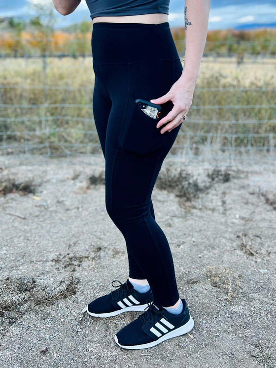 BLACK MICROFIBER POCKET LEGGINGS